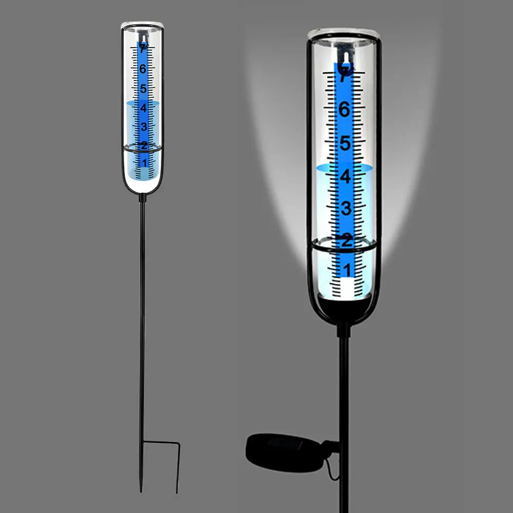 Rain Measure Gauge with Stake Adjustable Height Accurate Rain Gauge Freeze Proof Transparent Rain Measure Gauge for Outdoor Yard