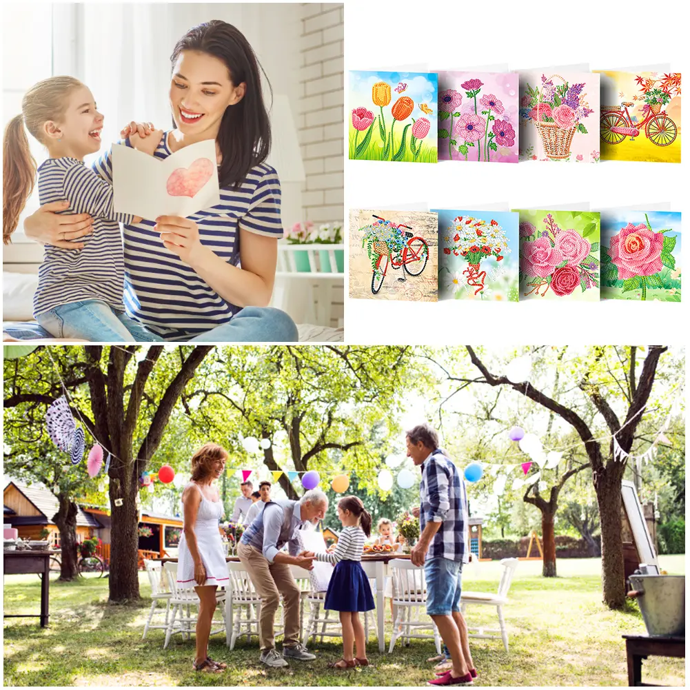8pcs Diamond Painting Mosaic Greeting Cards Set 5D DIY Special-shaped Partial Drill Mosaic Thanks Birthday Postcards Party Gifts