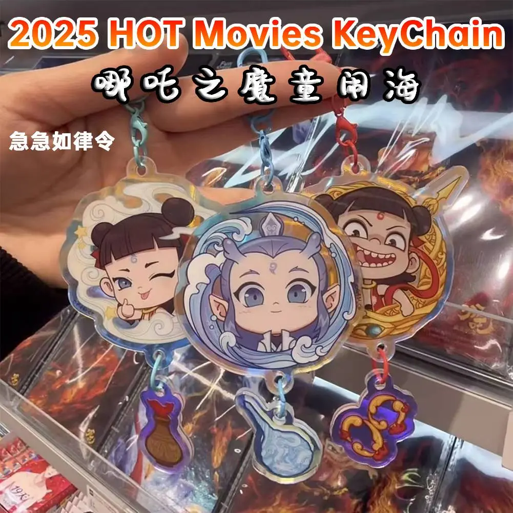 10pc Movies Peripheral Ne Zha Keychain Pendant Acrylic Key Ring Ne Zha Key Pendant Schoolbag Pendant Gift For Fans Friends Party