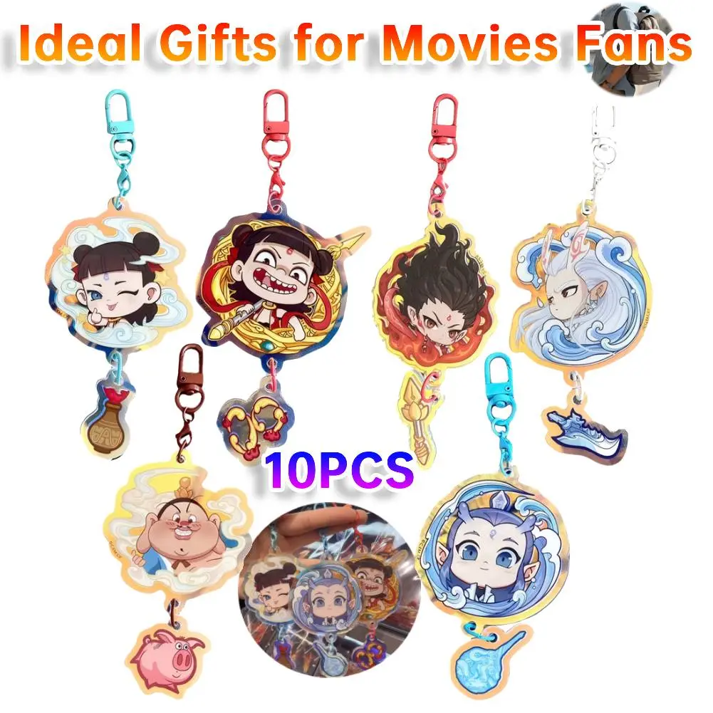10pc Movies Peripheral Ne Zha Keychain Pendant Acrylic Key Ring Ne Zha Key Pendant Schoolbag Pendant Gift For Fans Friends Party