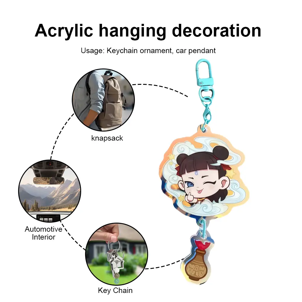10pc Movies Peripheral Ne Zha Keychain Pendant Acrylic Key Ring Ne Zha Key Pendant Schoolbag Pendant Gift For Fans Friends Party