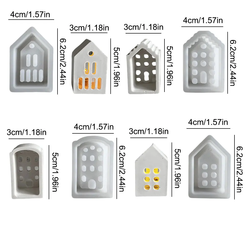 4pcs Hollow Window House Candle Holder Silicone Mold Tealight Holder Mold Houses Candlestick Ornament Plaster Molds Home Decor