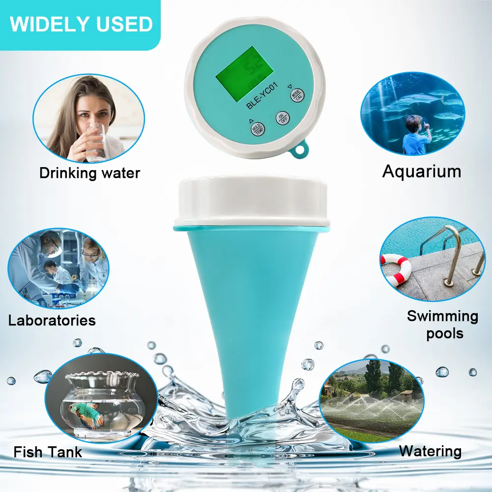 6-in-1 Residual Chlorine Monitor Backlit LCD Display Water Quality Tester Glass Probe Smart Equipment for Home Swimming Pool