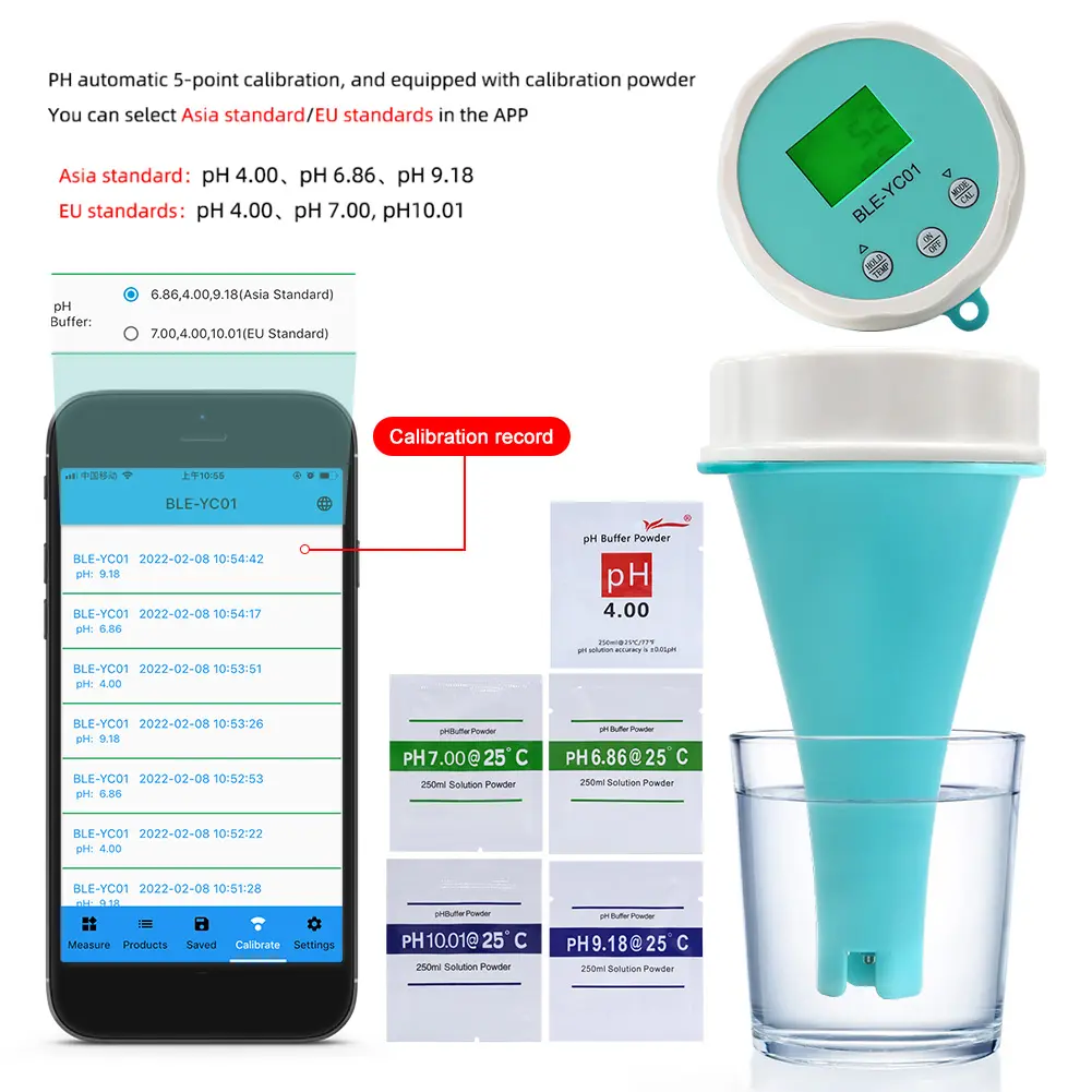 6-in-1 Residual Chlorine Monitor Backlit LCD Display Water Quality Tester Glass Probe Smart Equipment for Home Swimming Pool