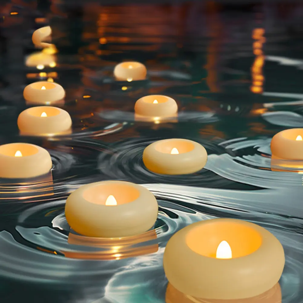 16 Pack 2.87 Inch Floating Tealight Battery Operated Waterproof Tea Light Flickering for Pool/Bathtub/Hot Bath/Wedding Decor