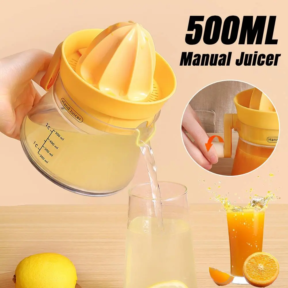 500ML Manual Juicer Hand Rotation Fruit Press with Measuring Container and Filter Multifunctional Orange Citrus Lime Juicing Cup