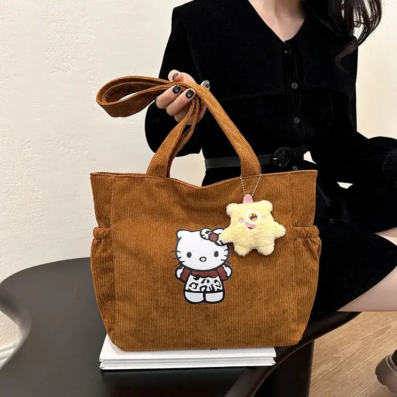 Sanrio hello kitty Autumn and Winter Large Capacity Shoulder Bag New Women's Corduroy storage Bag Student Tote handbag