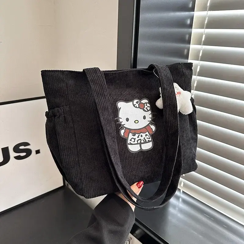 Sanrio hello kitty Autumn and Winter Large Capacity Shoulder Bag New Women's Corduroy storage Bag Student Tote handbag