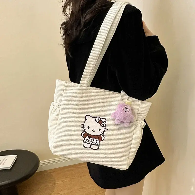 Sanrio hello kitty Autumn and Winter Large Capacity Shoulder Bag New Women's Corduroy storage Bag Student Tote handbag