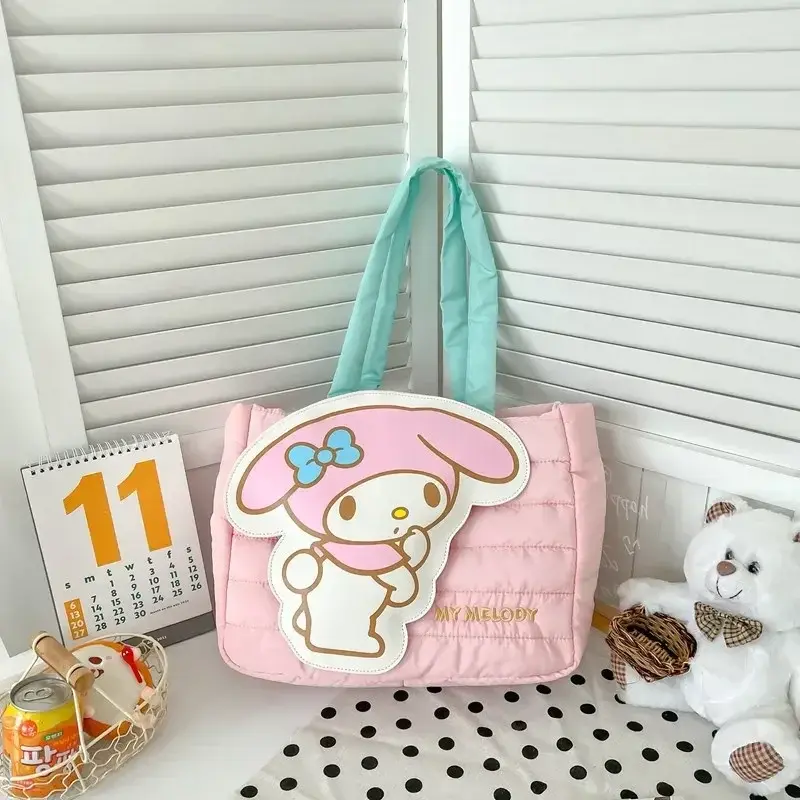 Sanrio kuromi girl large capacity shoulder bag hello kitty new cute cartoon down cloth handbag tote storage