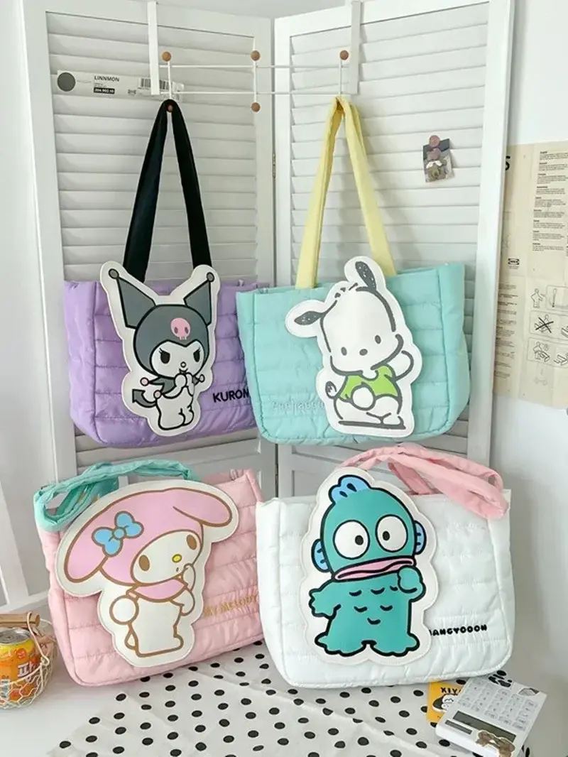 Sanrio kuromi girl large capacity shoulder bag hello kitty new cute cartoon down cloth handbag tote storage