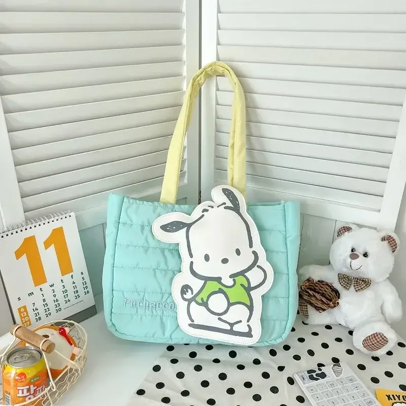 Sanrio kuromi girl large capacity shoulder bag hello kitty new cute cartoon down cloth handbag tote storage
