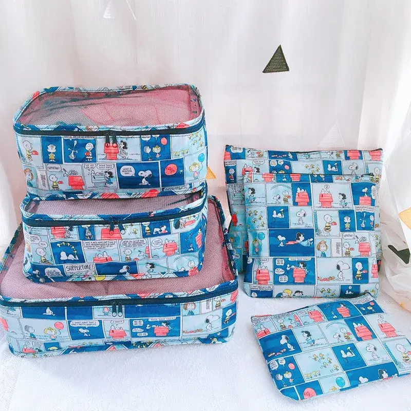 6pcs Snoopy Waterproof Travel Storage Bag Clothes Storage Set Handbag Travel Bag Coin Purse Underwear Bag Organizer