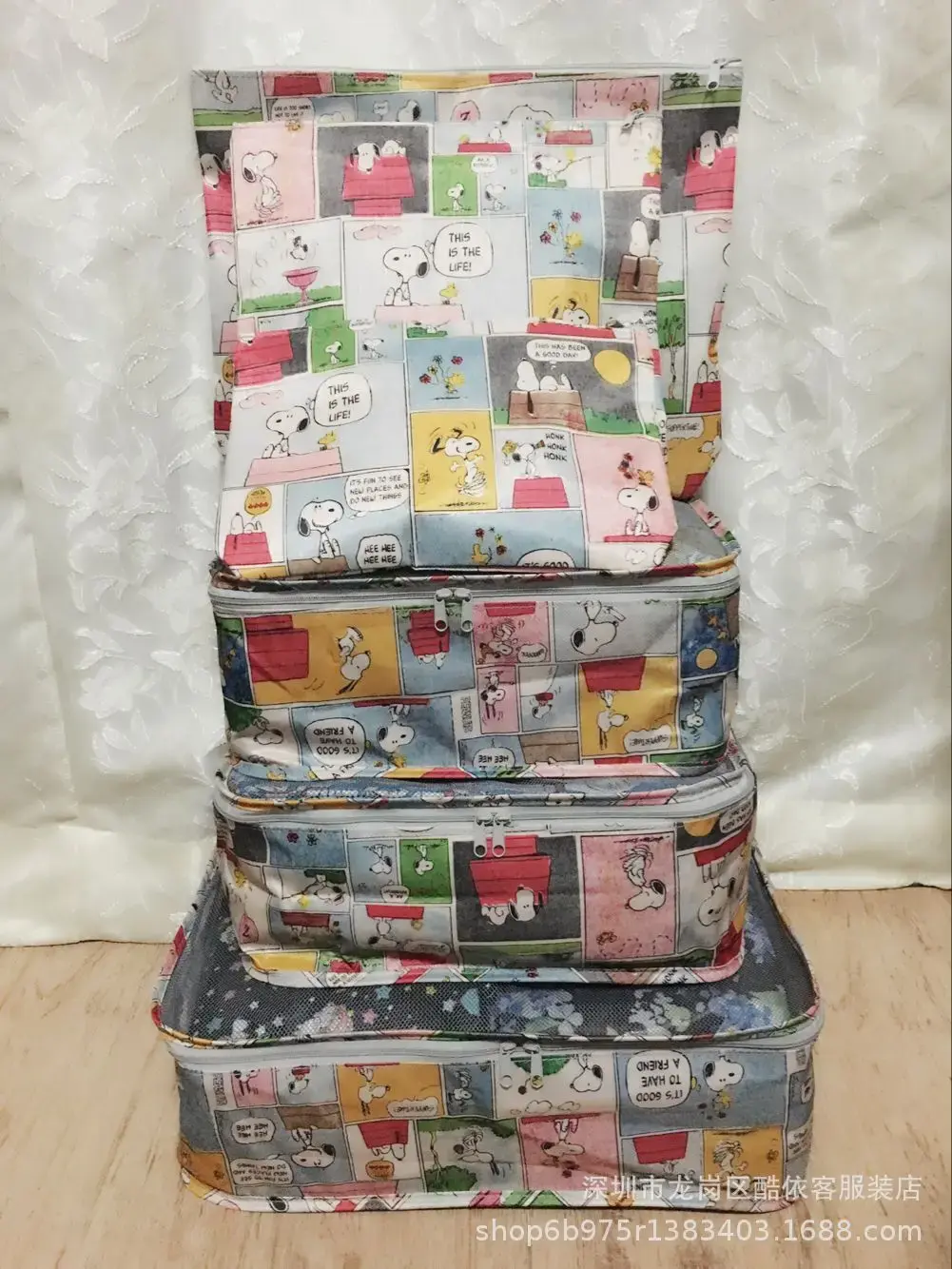 6pcs Snoopy Waterproof Travel Storage Bag Clothes Storage Set Handbag Travel Bag Coin Purse Underwear Bag Organizer