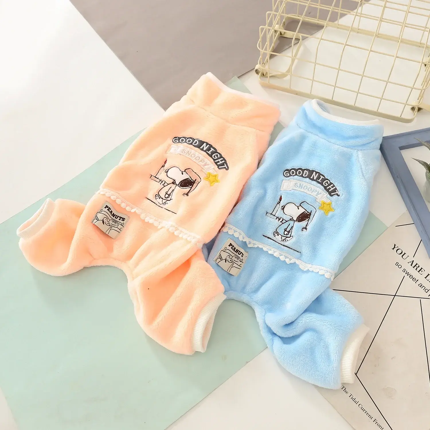 Snoopy Fall & Winter Pet Clothes Jacket Double Flannel Embroidered Pants Pet Dog Clothes coat
