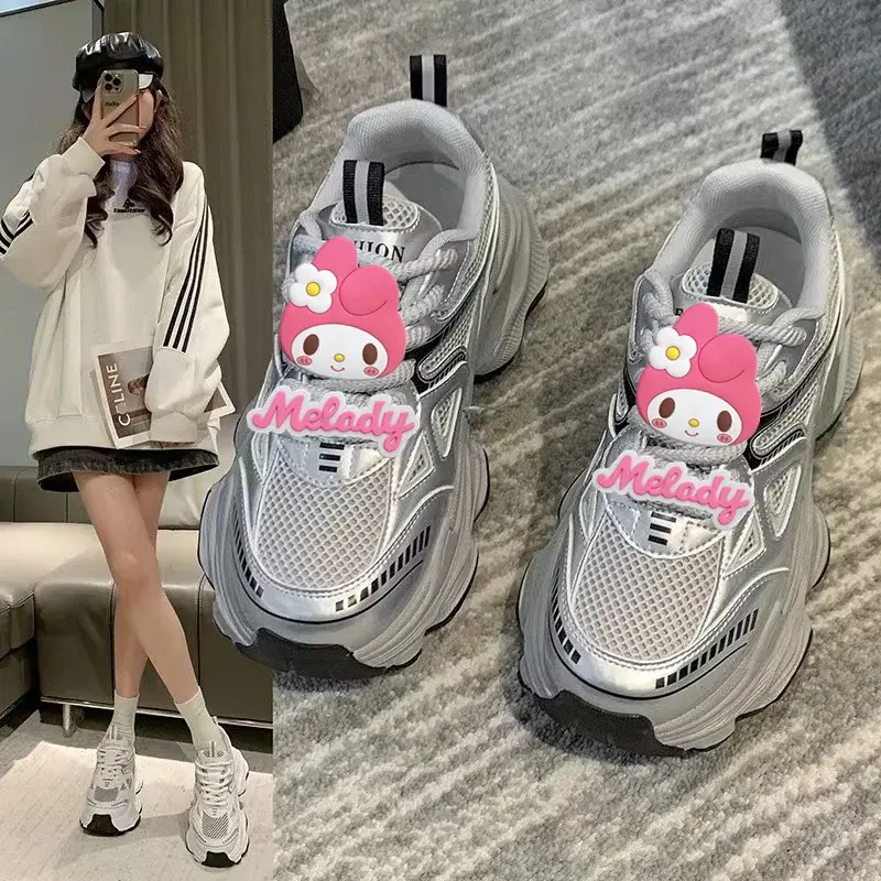 Sanrio hello kitty spring women Summer new dad casual shoes kuromi fashion casual sneakers my melody platform mesh running shoes