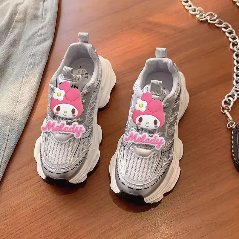 Sanrio women's new spring and summer 2025 mesh breathable heightening sneakers hello kitty running shoes platform casual shoes