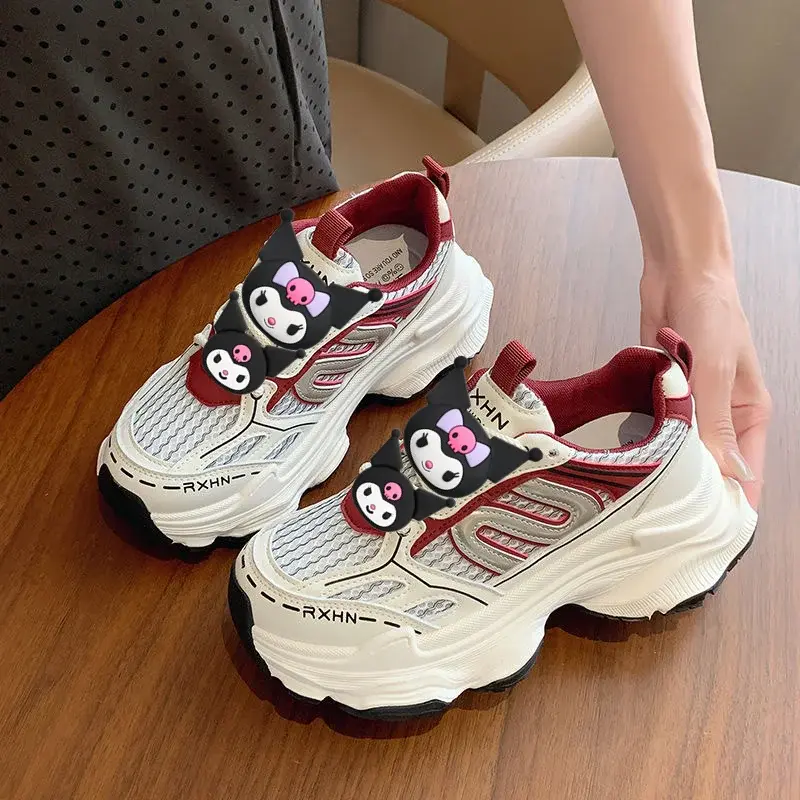 Sanrio women's new spring and summer 2025 mesh breathable heightening sneakers hello kitty running shoes platform casual shoes