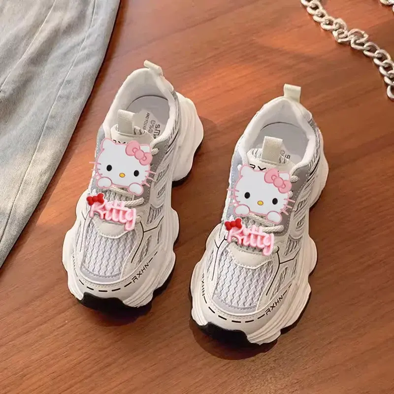 Sanrio women's new spring and summer 2025 mesh breathable heightening sneakers hello kitty running shoes platform casual shoes