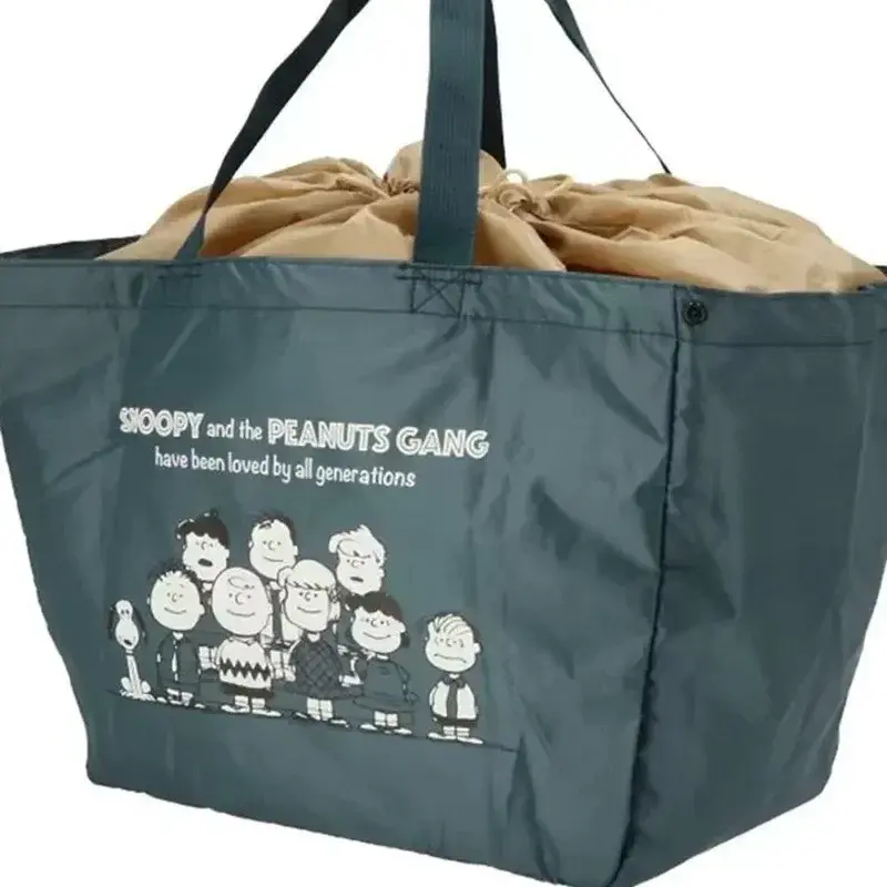 Snoopy Tote Drawstring girl boy Travel Shoulder Bag handbag Large Capacity Foldable Green Bundle Supermarket Shopping Bag