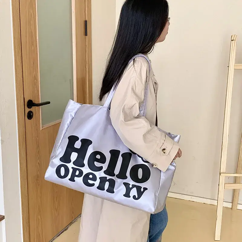 Sanrio hello kitty silver laser tote bag large capacity cute eco-friendly travel storage bag girls big handbag shoulder bag