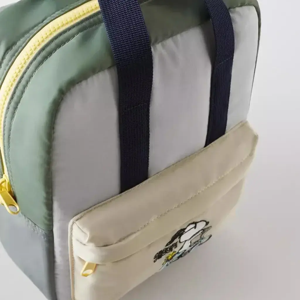 Snoopy Nylon Colorblock Green Backpack Embroidered childrens Schoolbag Girls Boys Baby Shoulder Bag Fashion Handbag