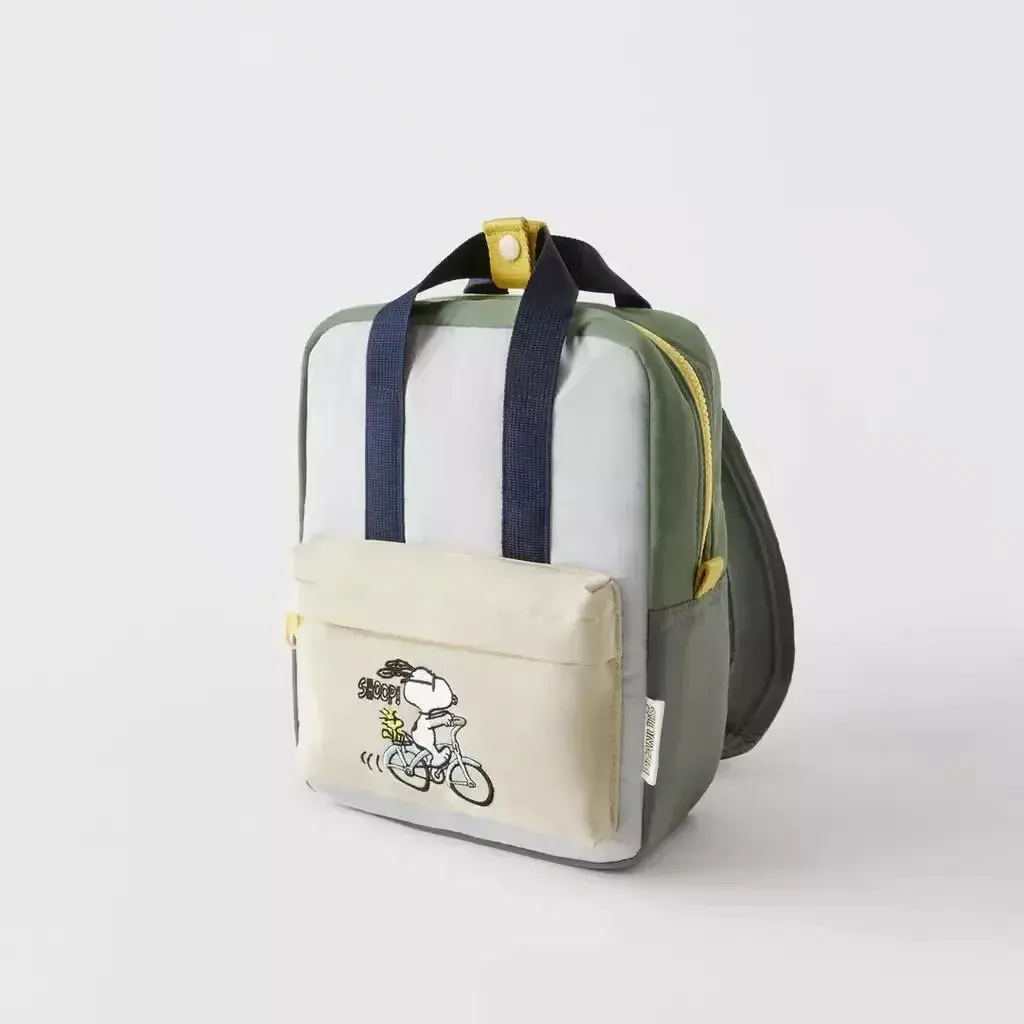 Snoopy Nylon Colorblock Green Backpack Embroidered childrens Schoolbag Girls Boys Baby Shoulder Bag Fashion Handbag