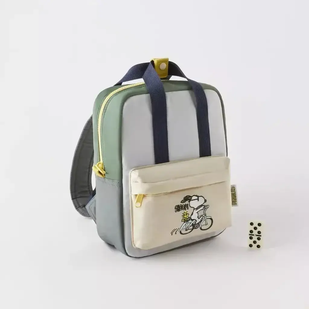 Snoopy Nylon Colorblock Green Backpack Embroidered childrens Schoolbag Girls Boys Baby Shoulder Bag Fashion Handbag