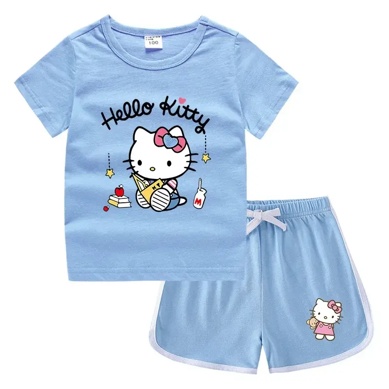 Sanrio Girls Short Sleeve Hot Pants hello kitty Summer children Crew Neck T-Shirt Shorts Undershirt