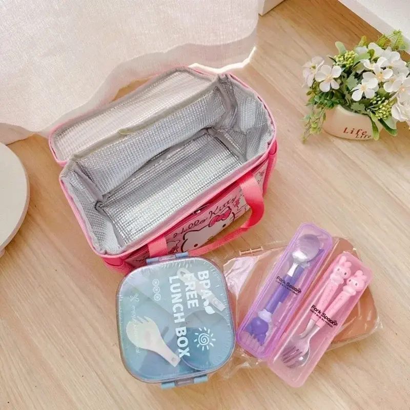 Sanrio hello kitty aluminum foil thermal bag student lunch box bag kuromi work storage handbag thermal Bento bag