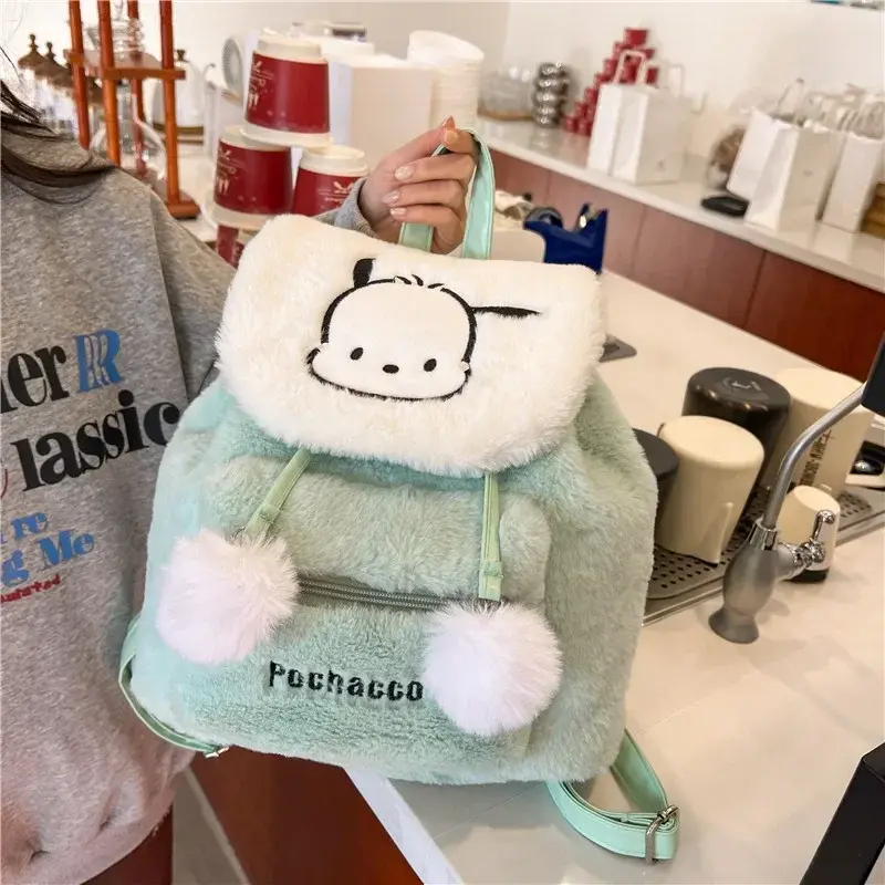 Sanrio hello kitty cartoon cute plush flap backpack women's Y2K new large capacity cute schoolbag shoulder bag kuromi handbag