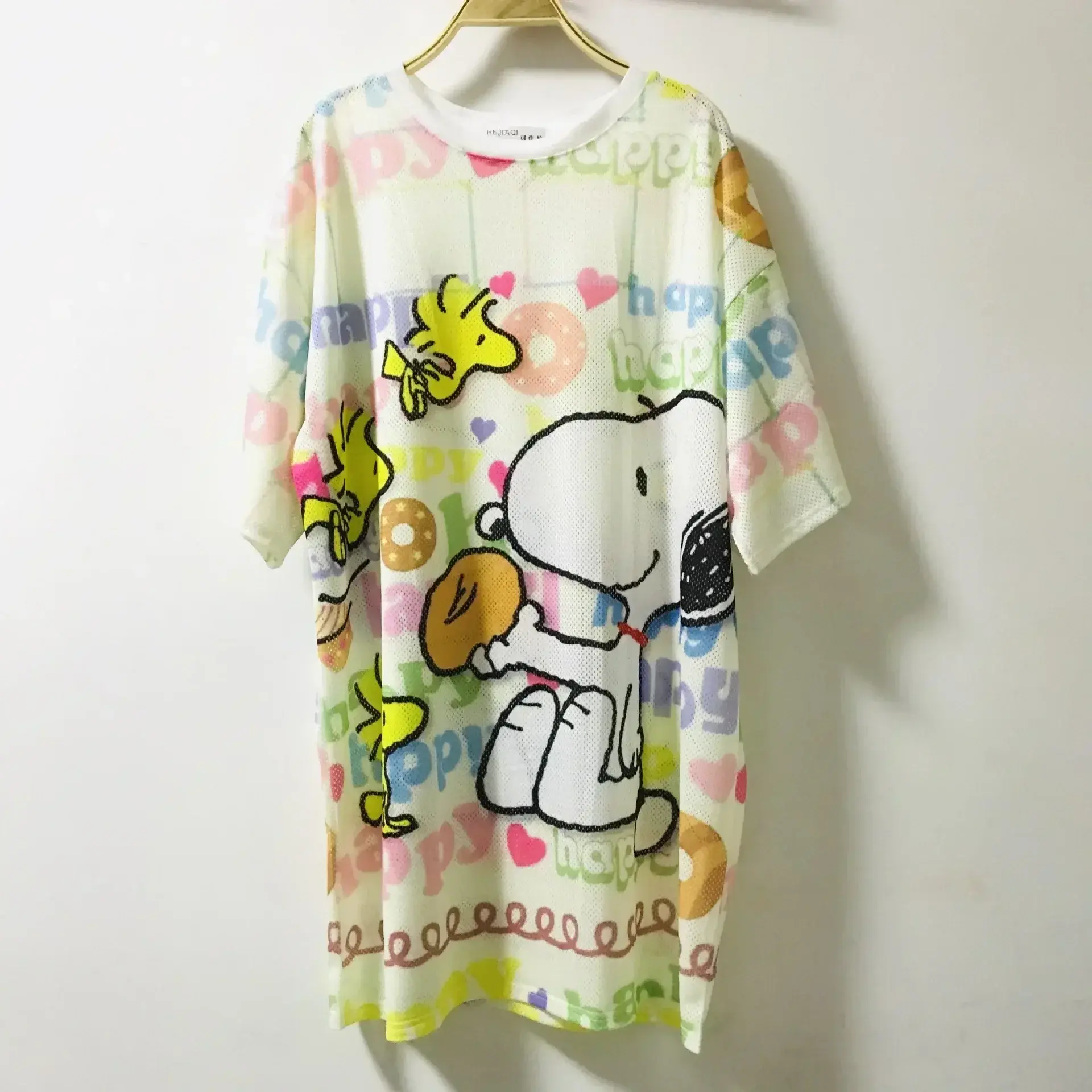 Snoopy Summer girl dress loose Size Sportswear Casual Lounge Women's Short Sleeve T-Shirt Mesh Quick-Dry Dress