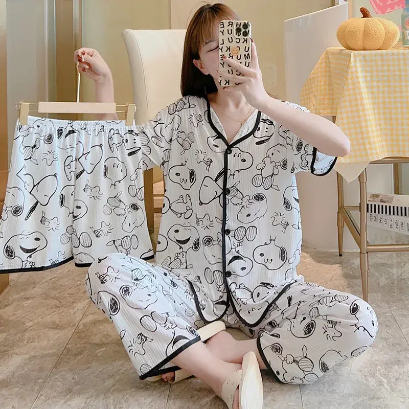 Snoopy Spring and Summer Women's Pajamas Cartoon Fashion Cute Short Sleeve Pants sleepwear T-shirt Home clothes