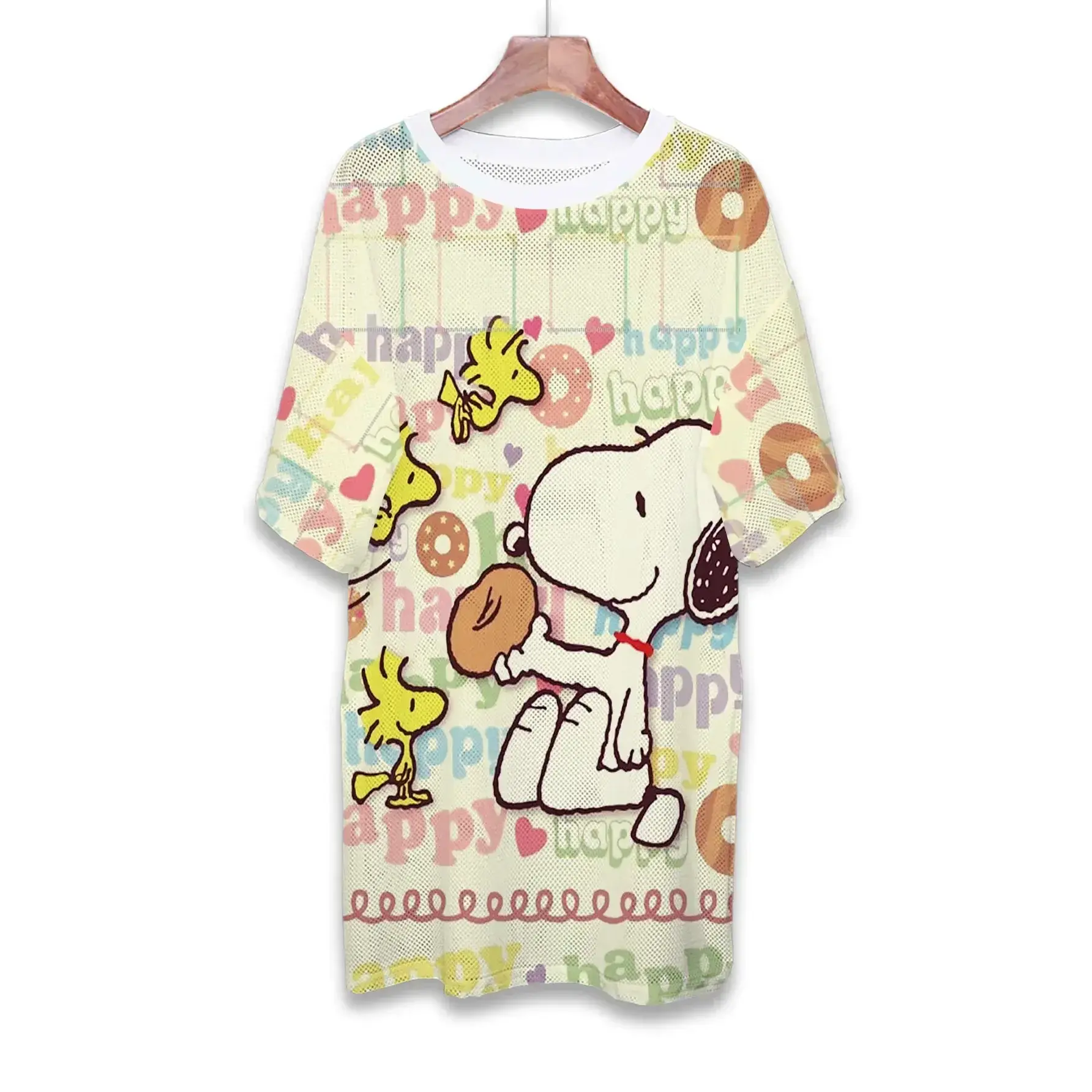 Snoopy Summer girl dress loose Size Sportswear Casual Lounge Women's Short Sleeve T-Shirt Mesh Quick-Dry Dress