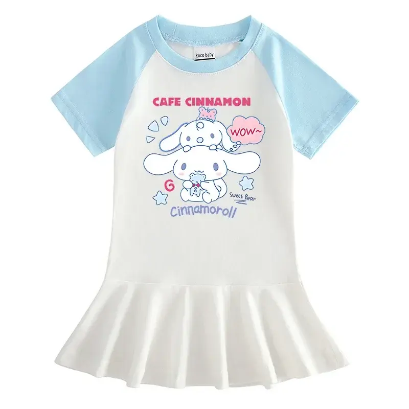 Sanrio hello kitty Summer New children Cinnamon Cartoon Short Sleeve Girl Dress T-Shirt Fashion Pleated Skirt