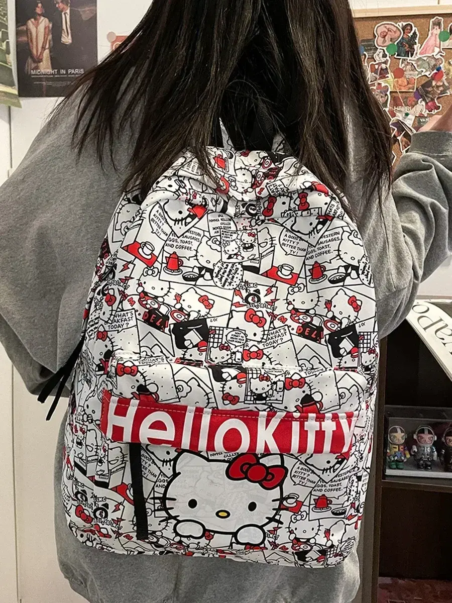 Sanrio Student Backpack Campus Cartoon  Shoulder Travel storage Bag hello kitty Graffiti boy girl Schoolbag handbag
