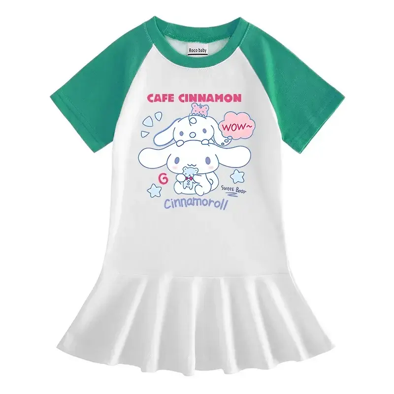 Sanrio hello kitty Summer New children Cinnamon Cartoon Short Sleeve Girl Dress T-Shirt Fashion Pleated Skirt