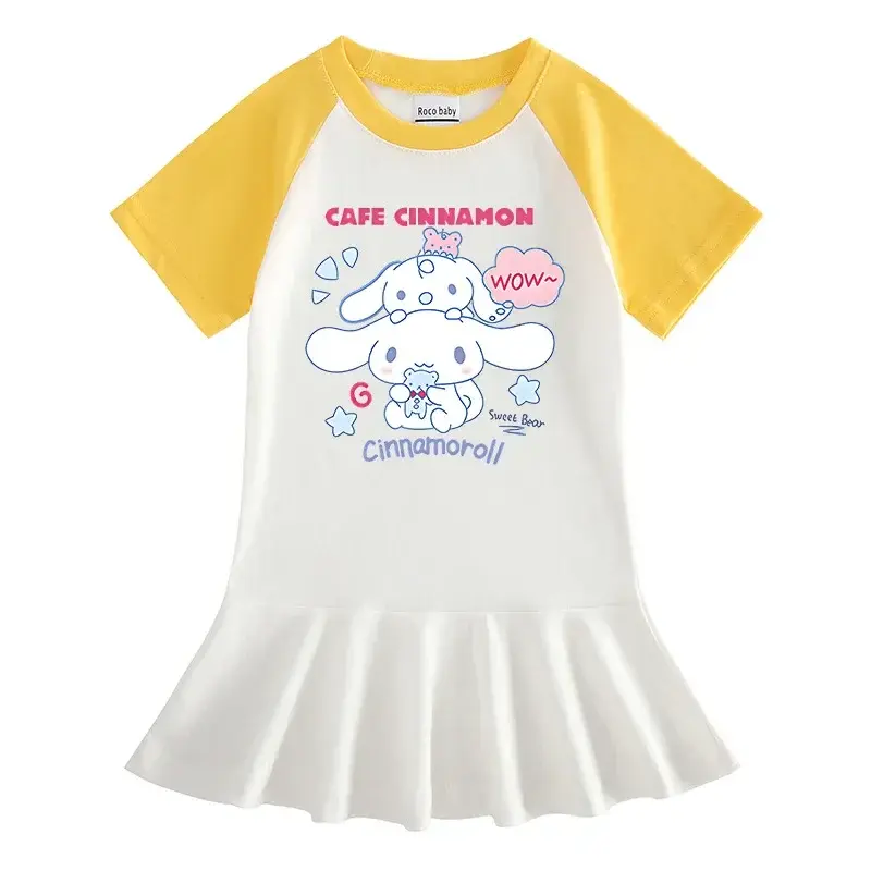 Sanrio hello kitty Summer New children Cinnamon Cartoon Short Sleeve Girl Dress T-Shirt Fashion Pleated Skirt