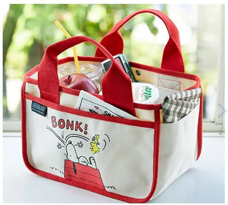 Snoopy Canvas Multifunction Handbag Boys and Girls Cartoon Cute Tote Bag Desktop Organizer storage Bag shopping bag