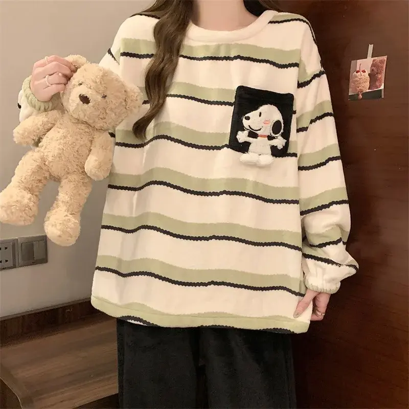 Snoopy Pajama Women's Autumn and Winter New Thickened Flannel Long Sleeve Cute Y2K Cartoon Warm Home Clothes Set sleepwear