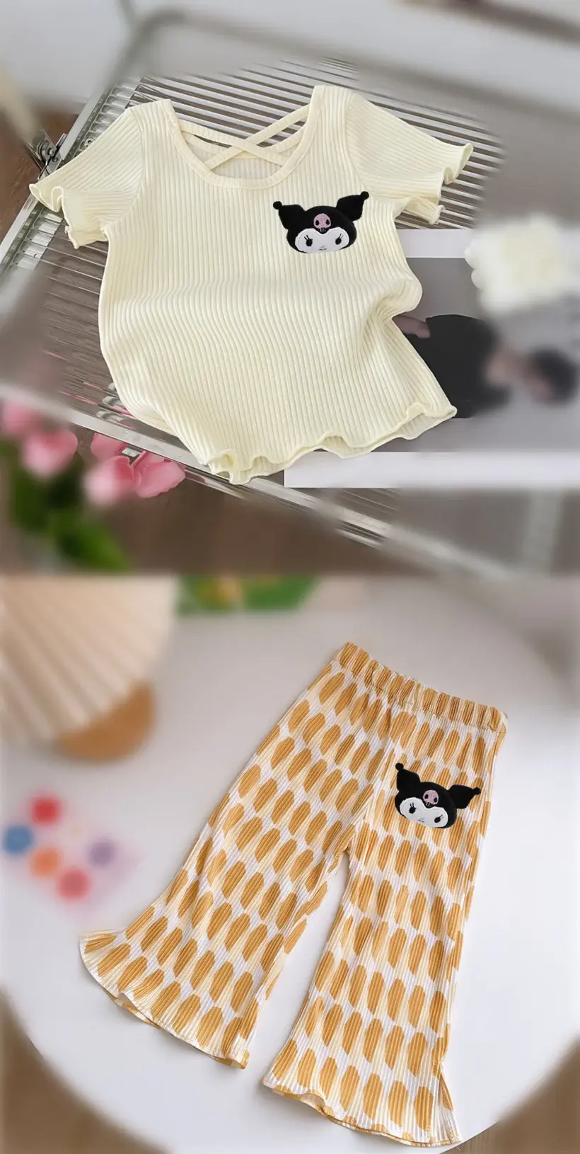 Sanrio Girl Wide Leg Mosquito Pants Thin Baby Casual Pants hello kitty Summer T-Shirt Children Fashion Undershirt Short Sleeve
