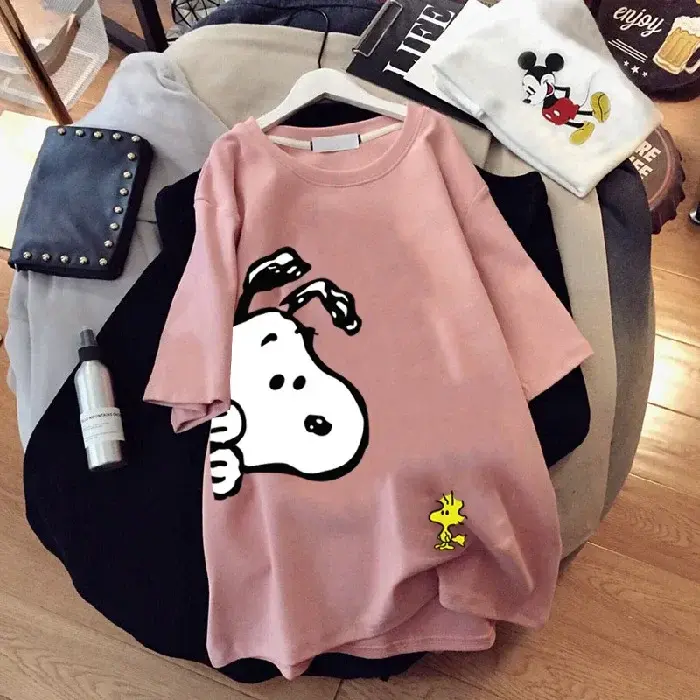 new Snoopy women's loose large version top summer short-sleeved t-shirt women's cotton mid-length cartoon women