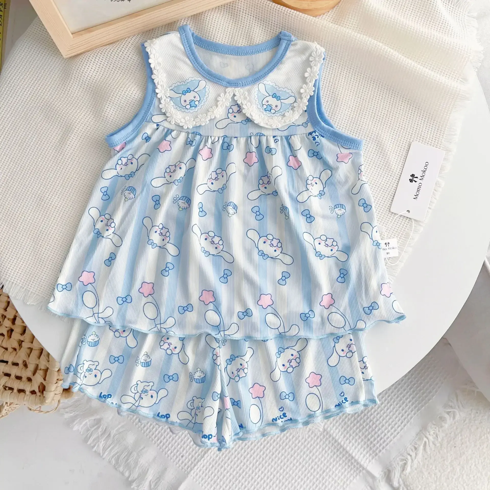 Sanrio hello kitty summer Short Sleeve Shorts New Girls Suit Ice Silk Cute Doll Neck Vest Shorts Sleepwear Pajamas