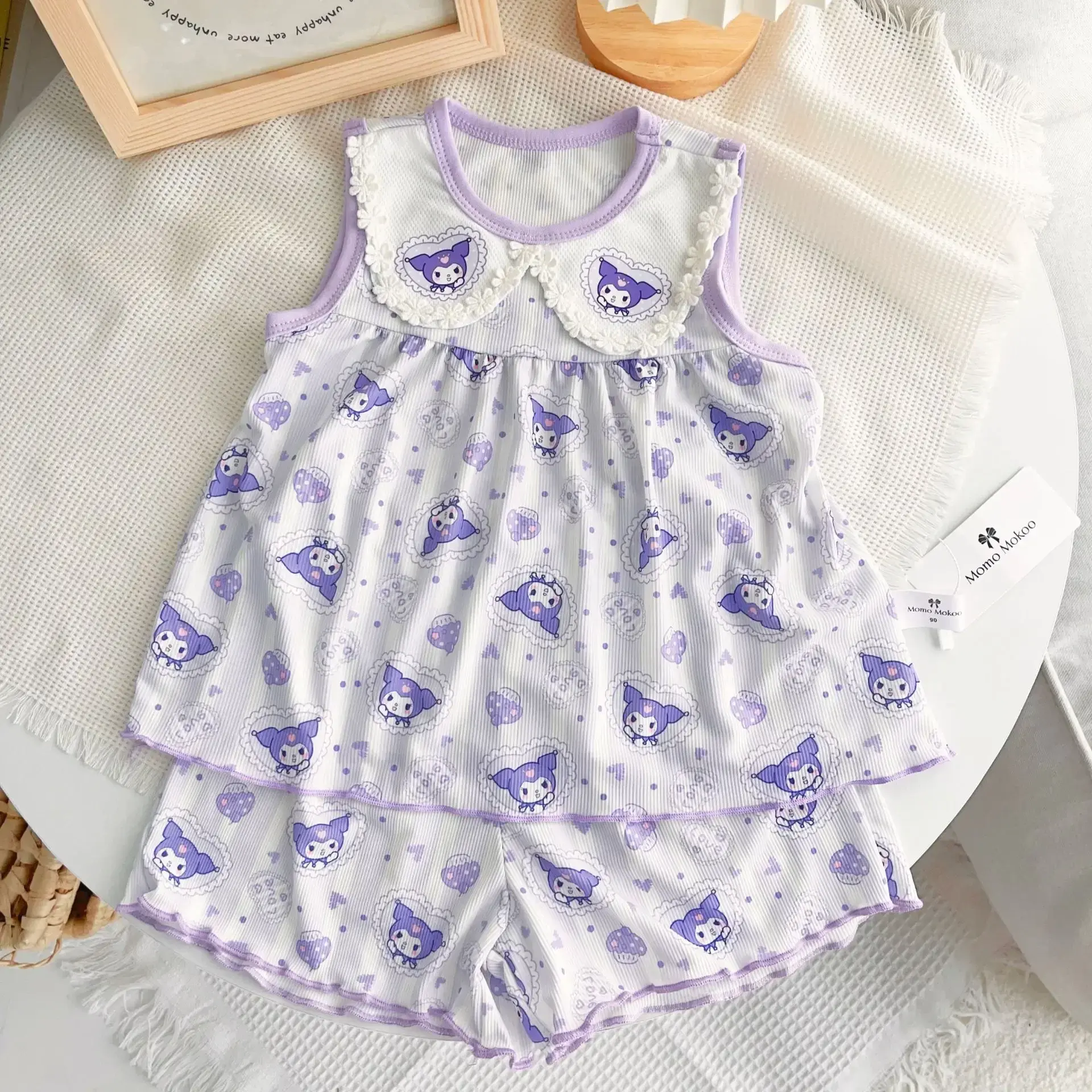 Sanrio hello kitty summer Short Sleeve Shorts New Girls Suit Ice Silk Cute Doll Neck Vest Shorts Sleepwear Pajamas