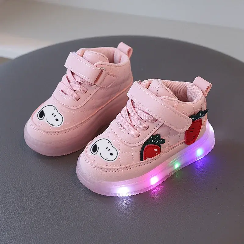 Snoopy  Autumn spring fall girl casual shoes board shoes baby bright non-slip princess sports shoes soft sole toddler shoes
