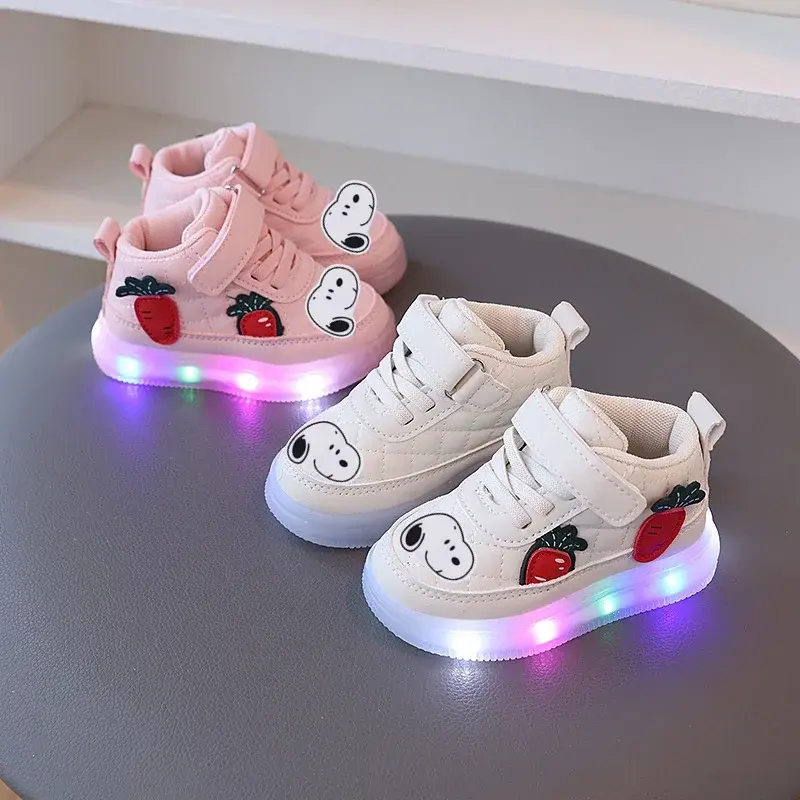 Snoopy  Autumn spring fall girl casual shoes board shoes baby bright non-slip princess sports shoes soft sole toddler shoes