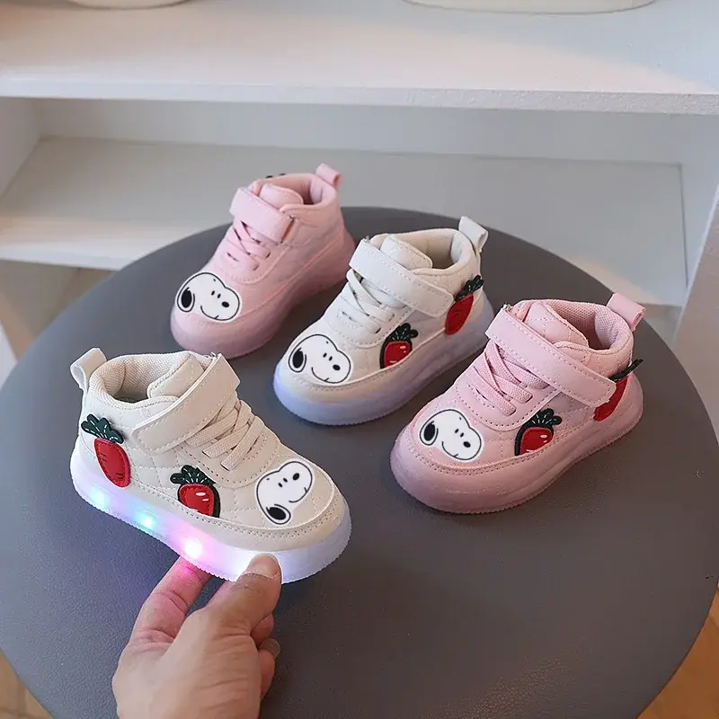 Snoopy  Autumn spring fall girl casual shoes board shoes baby bright non-slip princess sports shoes soft sole toddler shoes