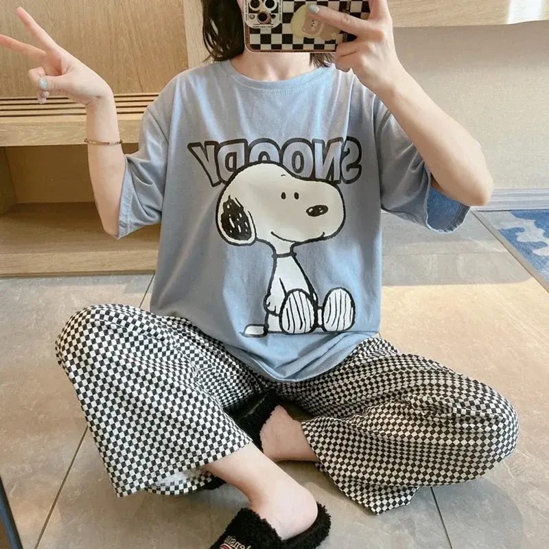 Snoopy New Summer Pajamas Women's Short Sleeve Trousers Cartoon Style girl Style Japanese Two Sets of Home Clothes