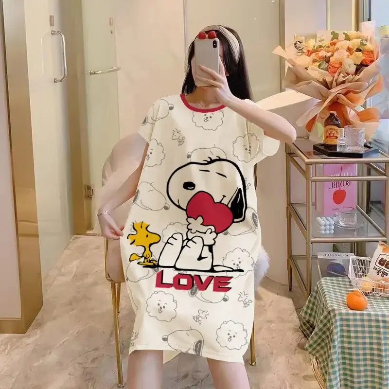 Snoopy summer T-shirt dress robes girl cartoon nightgown cute short sleeves sleepwear cute pajamas