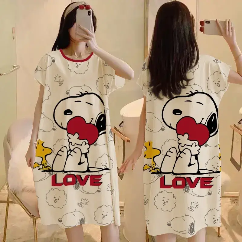 Snoopy summer T-shirt dress robes girl cartoon nightgown cute short sleeves sleepwear cute pajamas